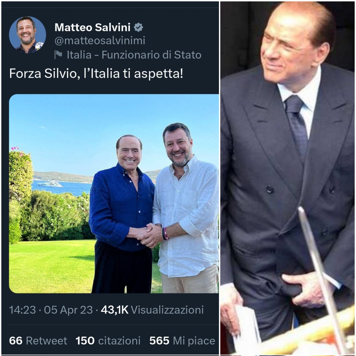 Silvio Berlusconi ricoverato in terapia intensiva al San Raffaele...arrivano gli auguri di Salvini...
#SanRaffaele #Presidente #SilvioBerlusconi #salviniportasfiga