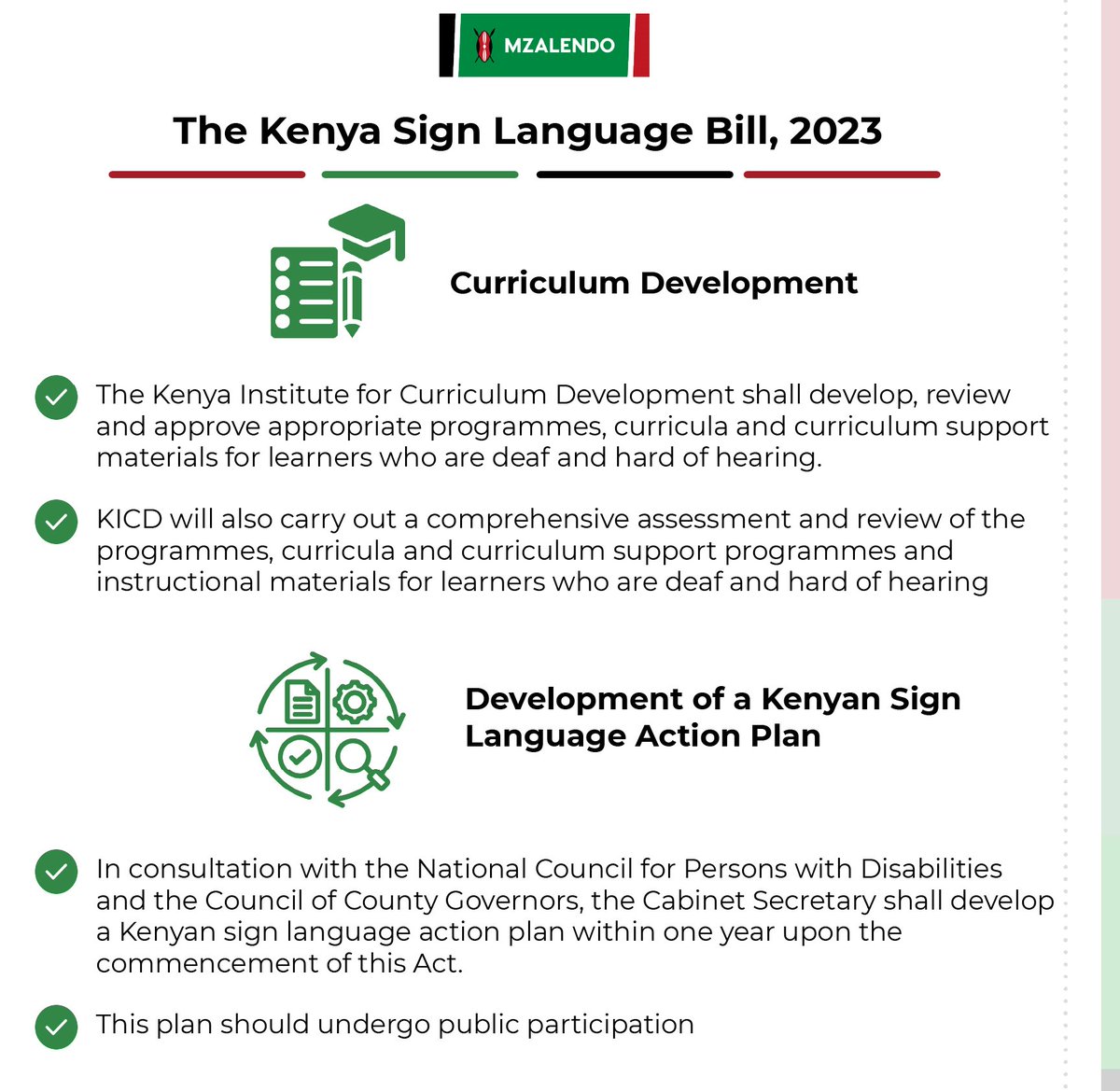MzalendoWatch's tweet photo. The Bill obligates the @KICDKenya, through public participation to develop, review and approve appropriate programmes, curricula and curriculum support materials for learners who are deaf or hard of hearing.
#InclusionKE
#PublicParticipationKE https://t.co/9DKRmOIeny