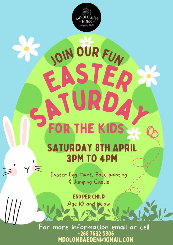 Come join us for a fun Easter Egg hunt for the kids at Mdolomba Eden