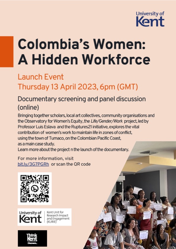 Ruptures21 (@ruptures_21) on Twitter photo Join us for the premier of *Colombia's Women: A Hidden Workforce*, a wonderful documentary on our *Life/Gender/Work* project produced by <a href="/KMTV_Kent/">KMTV</a> <a href="/UniKentResearch/">Research and Innovation Services</a> <a href="/UniKent/">University of Kent</a>. Thursday, 13 April, 6pm (GMT). Huge thanks to our collaborators <a href="/oem_colombia/">Observatorio para la Equidad de las Mujeres - OEM</a> <a href="/Uni_of_Essex/">University of Essex</a> <a href="/Warwick_Law/">Warwick Law School</a> Join us for the premier of *Colombia's Women: A Hidden Workforce*, a wonderful documentary on our *Life/Gender/Work* project produced by <a href="/KMTV_Kent/">KMTV</a> <a href="/UniKentResearch/">Research and Innovation Services</a> <a href="/UniKent/">University of Kent</a>. Thursday, 13 April, 6pm (GMT). Huge thanks to our collaborators <a href="/oem_colombia/">Observatorio para la Equidad de las Mujeres - OEM</a> <a href="/Uni_of_Essex/">University of Essex</a> <a href="/Warwick_Law/">Warwick Law School</a>