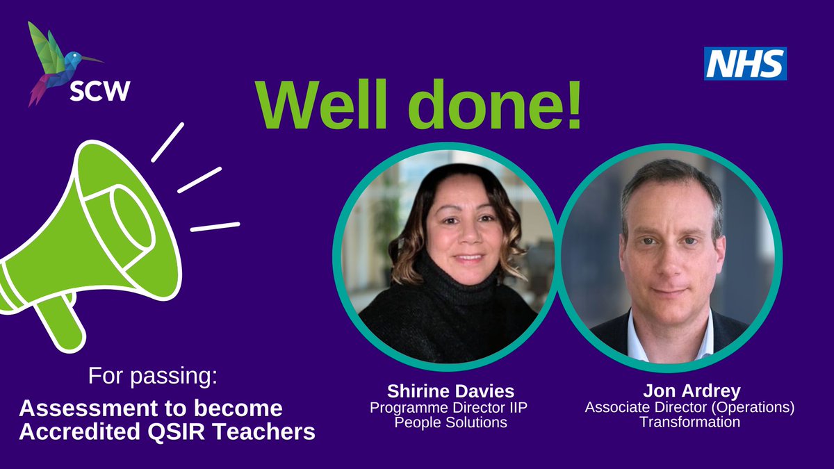 NHSscw's tweet photo. Congratulations to Jon Ardrey and Shirine Davies for passing their assessment to become Accredited Quality and Service Improvement Resources (QSIR) Teachers.
Find out more about the #QSIR programme ➡️ https://t.co/AYHUaEqjsu
#SCWLife #SCWFamily #Aspirational #QITwitter https://t.co/MFrClm6Gtk