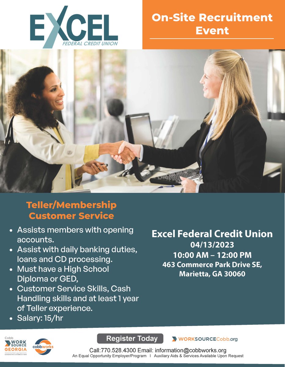 Please join us for the On-site Recruitment for Excel Federal Credit Union
#hiring #employment #teller #customerservice #excelfederalcreditunion