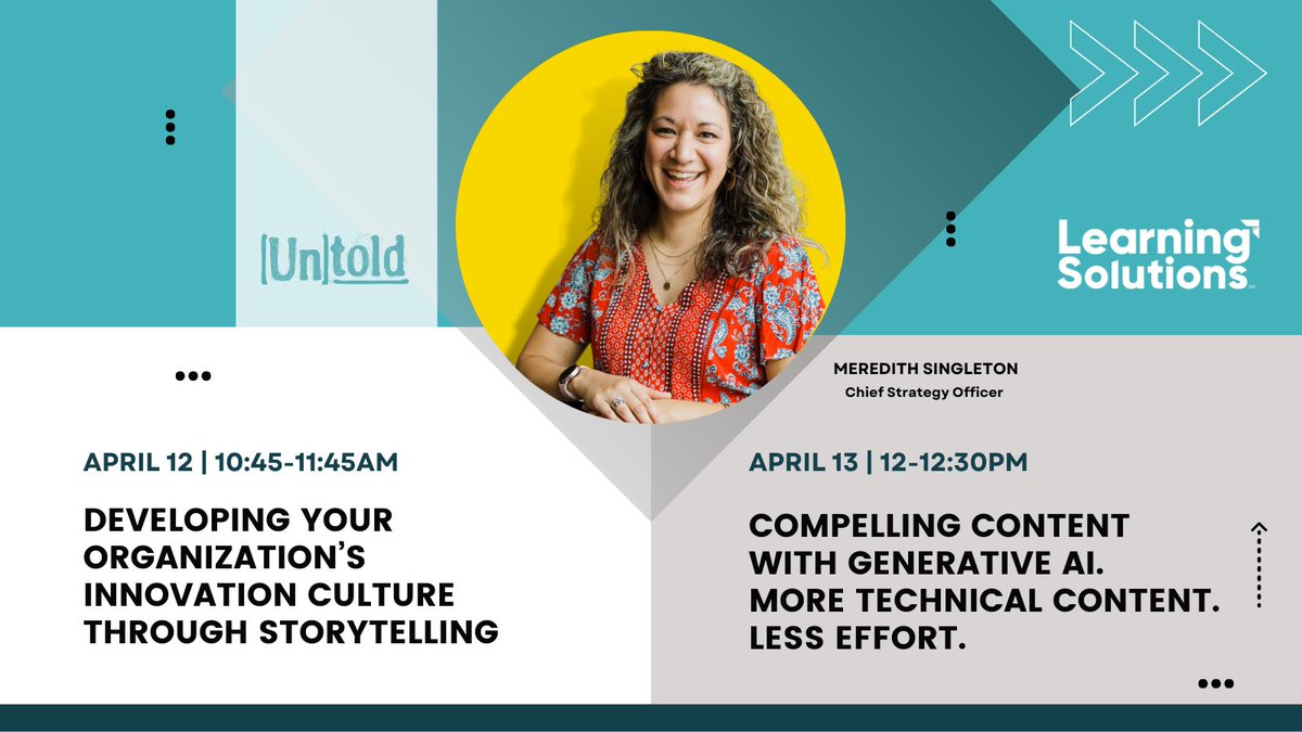 untoldcontent's tweet image. Excited to announce that Untold will be speaking during the 2023 Learning Solutions Conference, #LScon, in April.

Our Chief Strategy Officer, Meredith Singleton, will discuss two important topics for anyone involved in #traininganddevelopment.