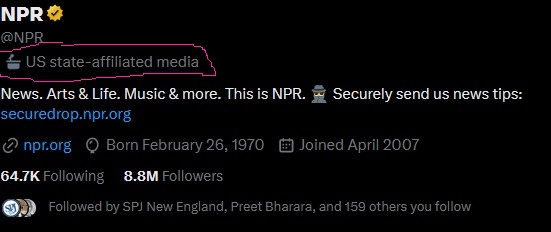 There is a real problem identifying organizations in Twitter. Twitter's own definitions do not justify this designation of @NPR help.twitter.com/en/rules-and-p…