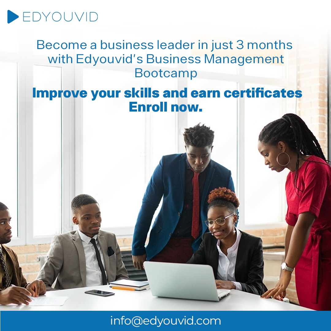 edyouvid's tweet photo. Unlock your full potential with our Business Management Bootcamp! Acquire practical skills and earn valuable certificates that will help you stand out in the job market. 

Enroll today and take your business to the next level with #Edyouvid
#BusinessCourses https://t.co/zBahBiTDAM