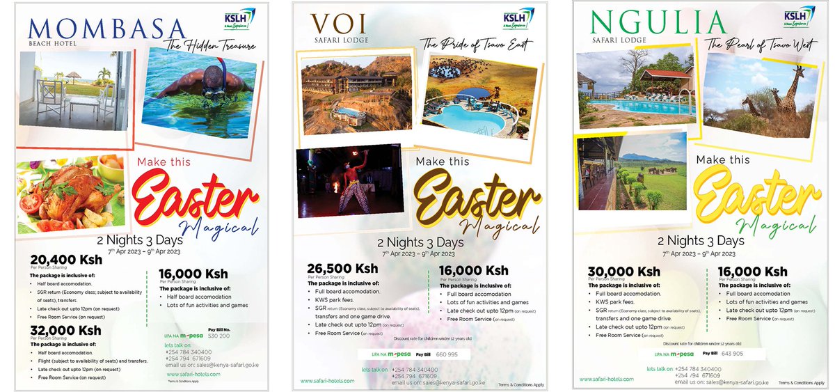 KSLHotels's tweet photo. EASTER DEALS! TO BOOK, CALL: 0784 340400, 0794 671609, 0722 203 143/4 https://t.co/VITxwiNKTP