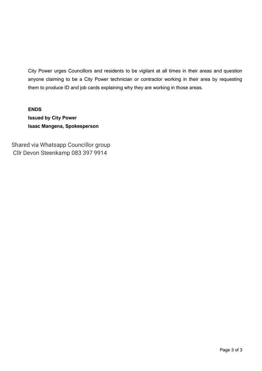 THEDEVCHEV's tweet image. ⚡ #CityPower
05 April 2023 - Cllr Devon Steenkamp 

Low on materials