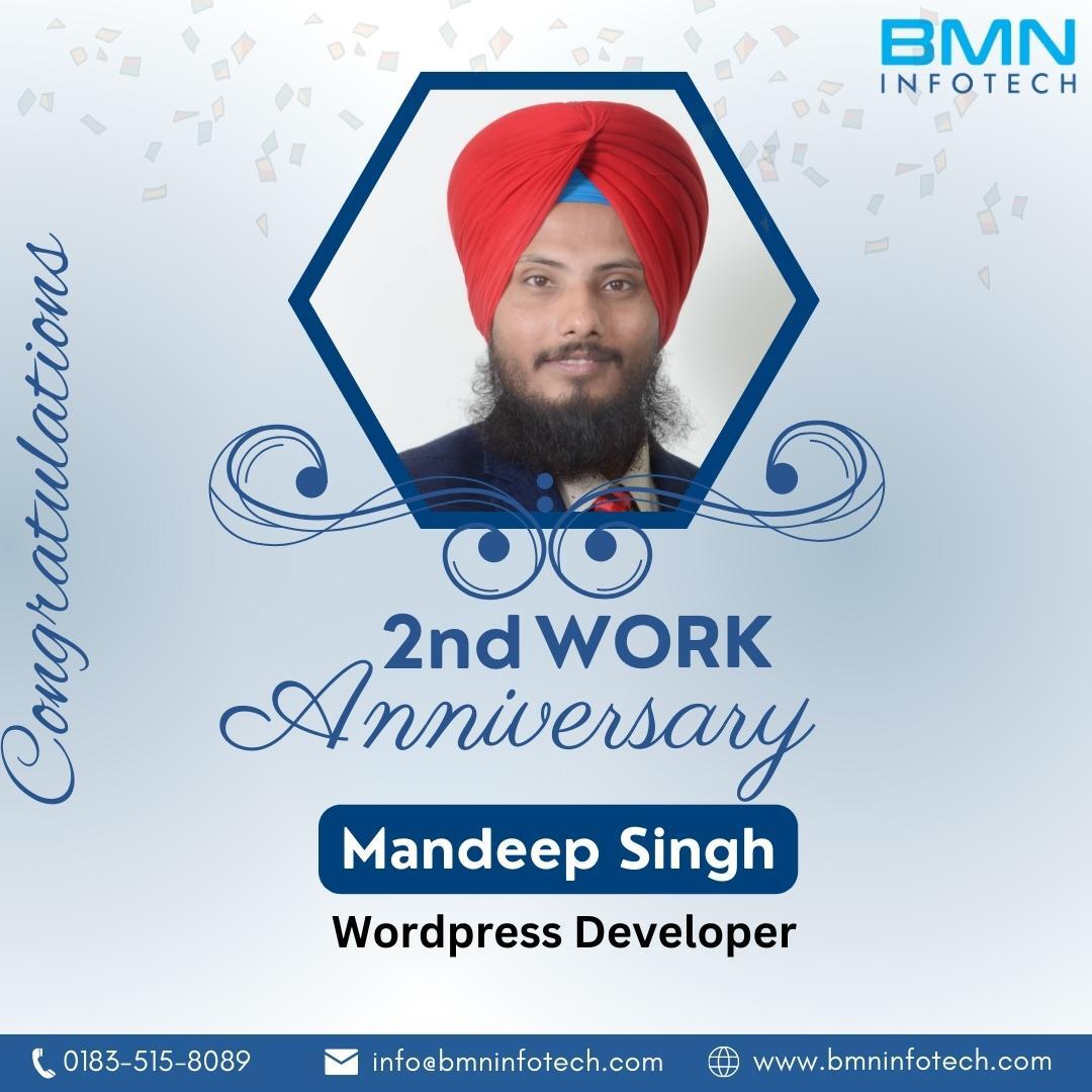 BMNInfotech's tweet photo. Cheers to 2 years of hard work, dedication, and growth!

Many congratulations on your 2nd Work Anniversary Mandeep Singh..!
BMN Infotech is blessed to have a team player like you.
#workanniversary #growthmindset #success #2ndworkanniversary #developer #success #codinglove https://t.co/PTP3EvkVV9