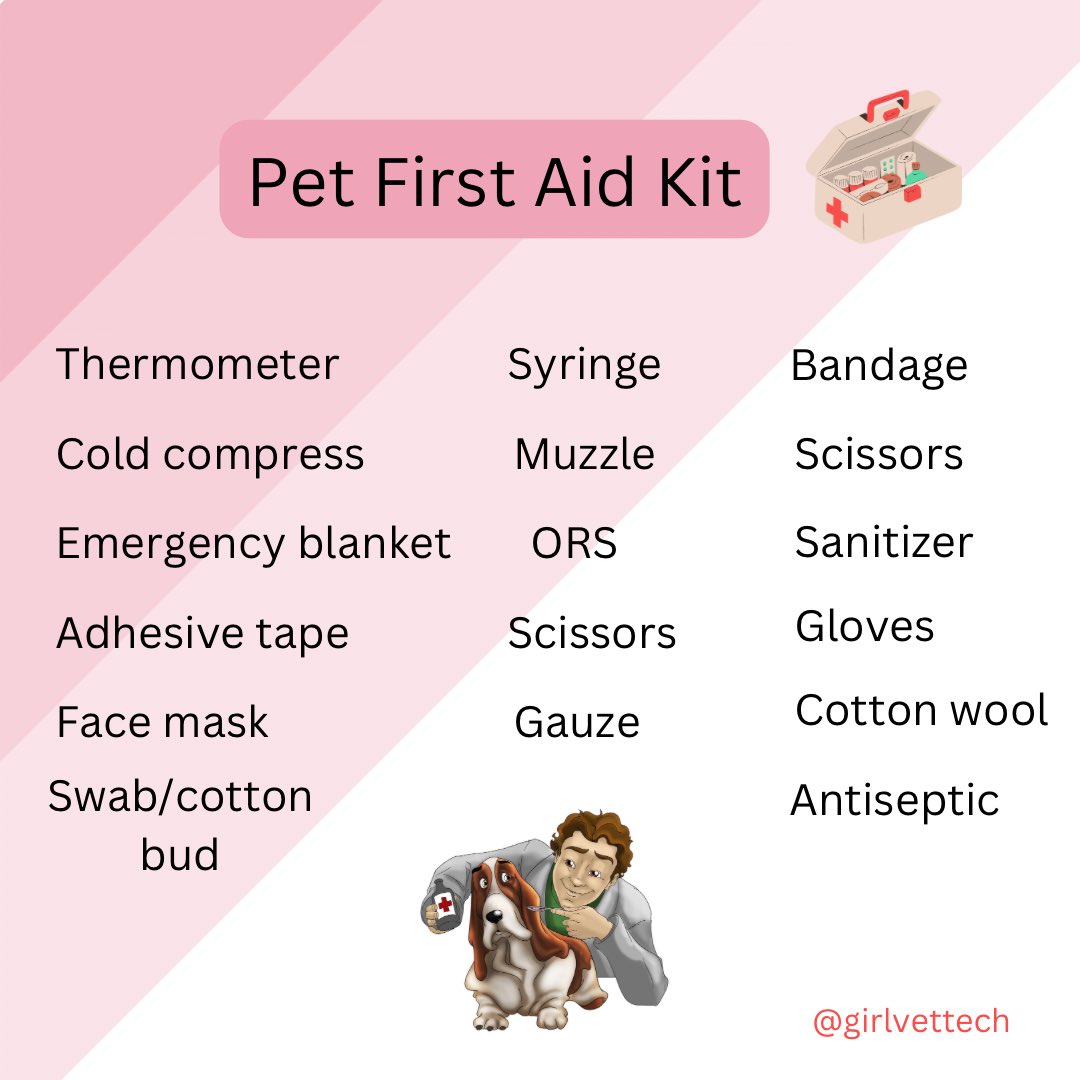 As #petowners having a #firstaidkit for your pet(s) is quite essential.
With #petfirstaid a pet can get through a life-threatening situation long enough for medical help to arrive.
#PreparationIsEverything #vetmed