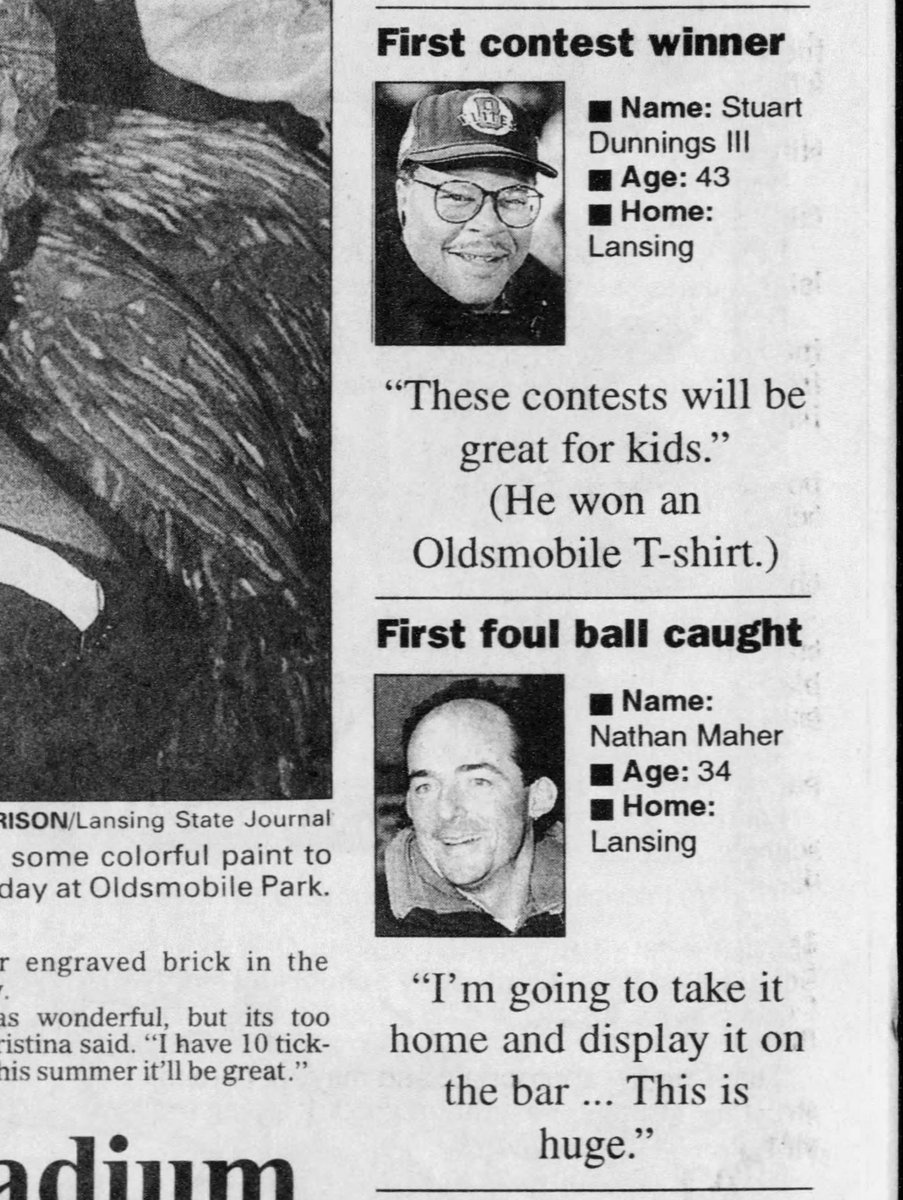 CADL_LocalHist's tweet photo. More Lugnuts inaugural game fun! Reported in the Lansing State Journal April 6, 1996. #localhistory https://t.co/phP8TWbasj