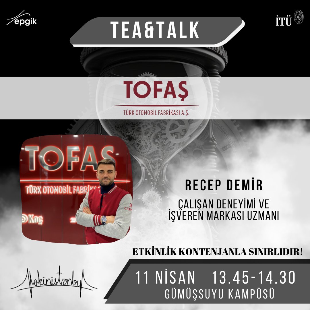 TOFAŞ Tea&Talk ile Makinistanbul'da sizlerle! Alanında uzman kişilerin bizzat tecrübelerini paylaşacağı tea&Talk'ı kaçırma! Aşağıdaki linkten internet sitemizi ziyeret ederek etkinliğimize kayıt ol, Makinistanbul'un fırsatlarını kaçırma! epgik.com/makinistanbul-…