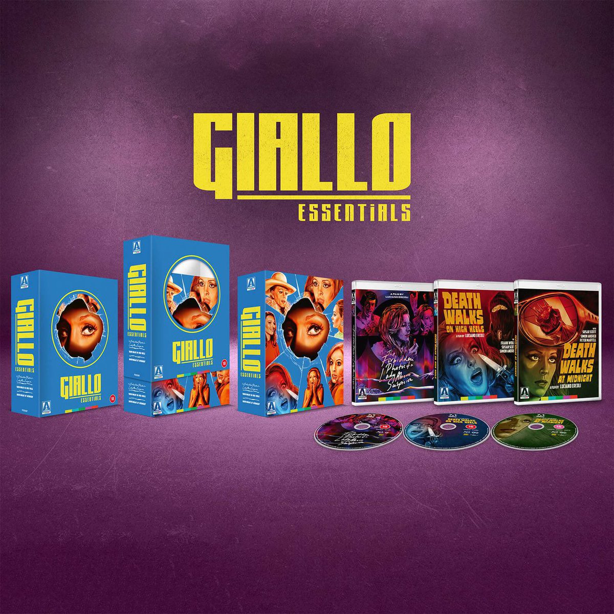 disc_connected's tweet image. ***ANNOUNCEMENT***

Now available to order from @arrowfilmsvideo: #GialloEssentials Blue!

In the early 1970s, when the giallo boom was at its peak, producer-turned-director Luciano Ercoli helmed three standalone but thematically linked examples of the genre,