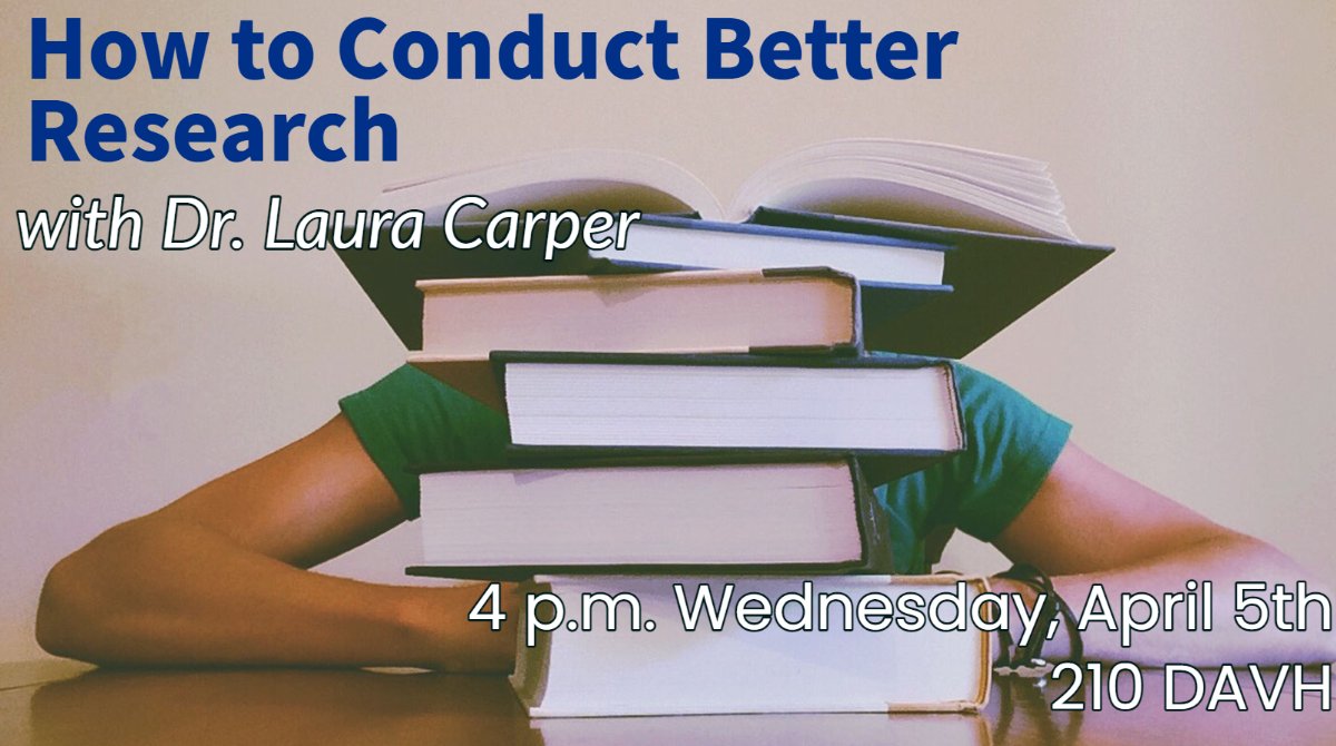 BarcCommons's tweet image. Research smarter, not harder! Gain tips  and tricks on conducting research and finding good sources with Dr. Laura Carper today at 4 p.m. in 210 DAVH!