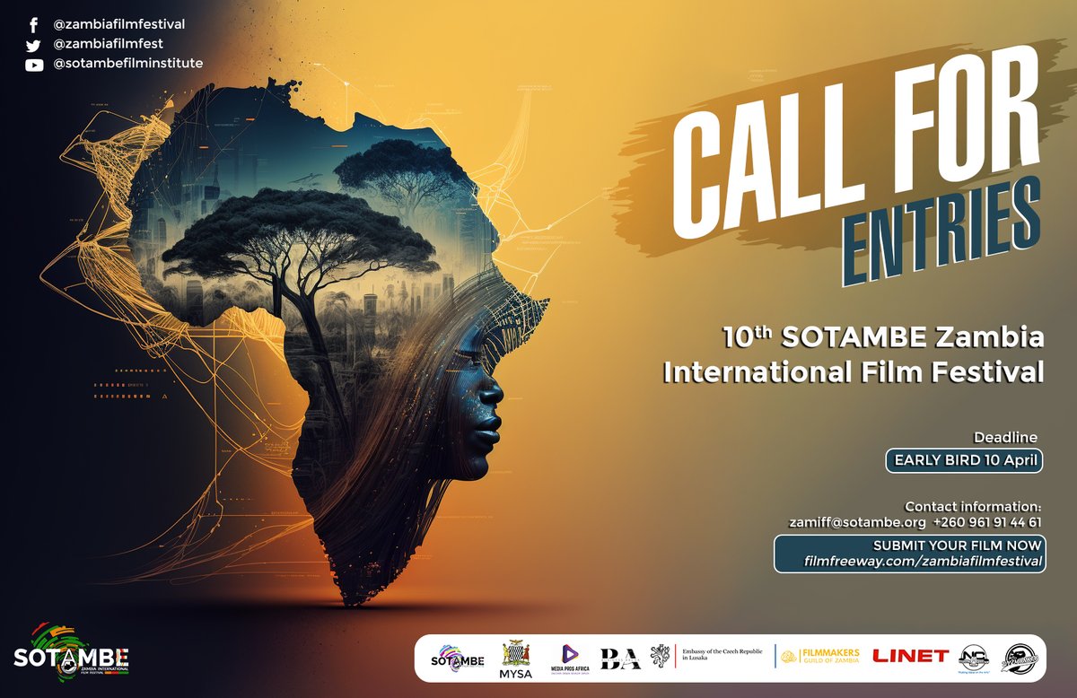 SOTAMBE Zambia International Film Festival (@zambiafilmfest) on Twitter photo EARLY BIRD SUBMISSION for the 10th SOTAMBE Zambia International Film Festival is approaching in 5 DAYS!!
Submit your film via <a href="/FilmFreeway/">FilmFreeway</a>
filmfreeway.com/zambiafilmfest…
#sotambe #filmfestival #Zambia #submissionsopen #earlybird EARLY BIRD SUBMISSION for the 10th SOTAMBE Zambia International Film Festival is approaching in 5 DAYS!!
Submit your film via <a href="/FilmFreeway/">FilmFreeway</a>
filmfreeway.com/zambiafilmfest…
#sotambe #filmfestival #Zambia #submissionsopen #earlybird