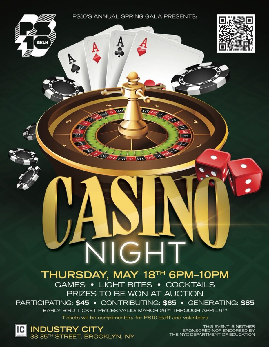 ♠️ EARLY BIRD PRICES THROUGH APRIL 9TH ONLY Get tickets for our PS10 Annual Gala Casino Night on May 18th here: konstella.com/app/school/57b… Prices go up after April 9th, so don't wait! 🎲