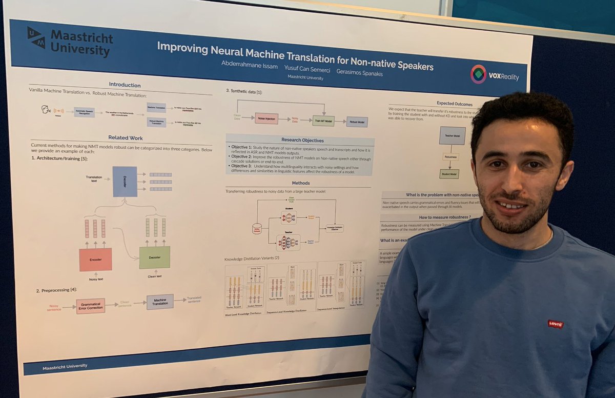 3/ <a href="/abdrahman_issam/">Abderrahmane Issam</a> (who just started) presenting his ideas for improving machine translation for non-native speakers. How knowledge distillation 🚰can be used and what can we learn from linguistic differences/similarities among languages? Also w/ <a href="/YCSemerci/">Yusuf Can Semerci</a> within <a href="/VOXReality_eu/">VOXReality</a>
