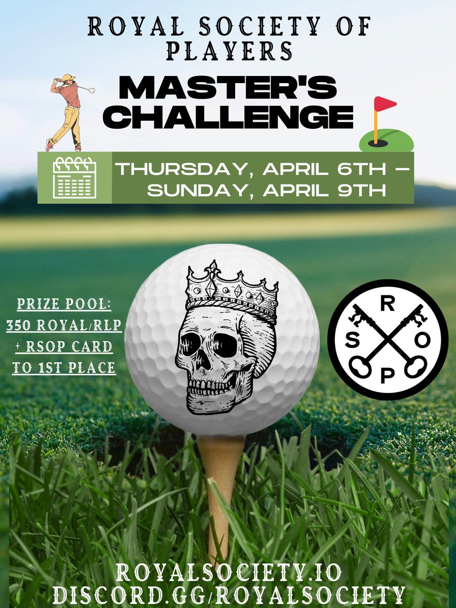 🏌🏿‍♂️⛳️ RSOP Masters Challenge ⛳️🏌🏿‍♂️

Get your picks in before tee off tomorrow! 

#RSOP #StayRoyal #NFT 

#RoyalRetweet 👑 x 5