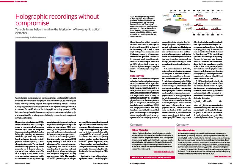 PhotonicViews's tweet image. #CoverStory #LaserSources Holographic recordings without compromise – Tunable lasers help streamline the fabrication of holographic optical elements; by S. Trotzky @Metamaterialtec &amp;amp; N. Waasem @HubnerPhotonics wileyindustrynews.com/en/photonicsvi…