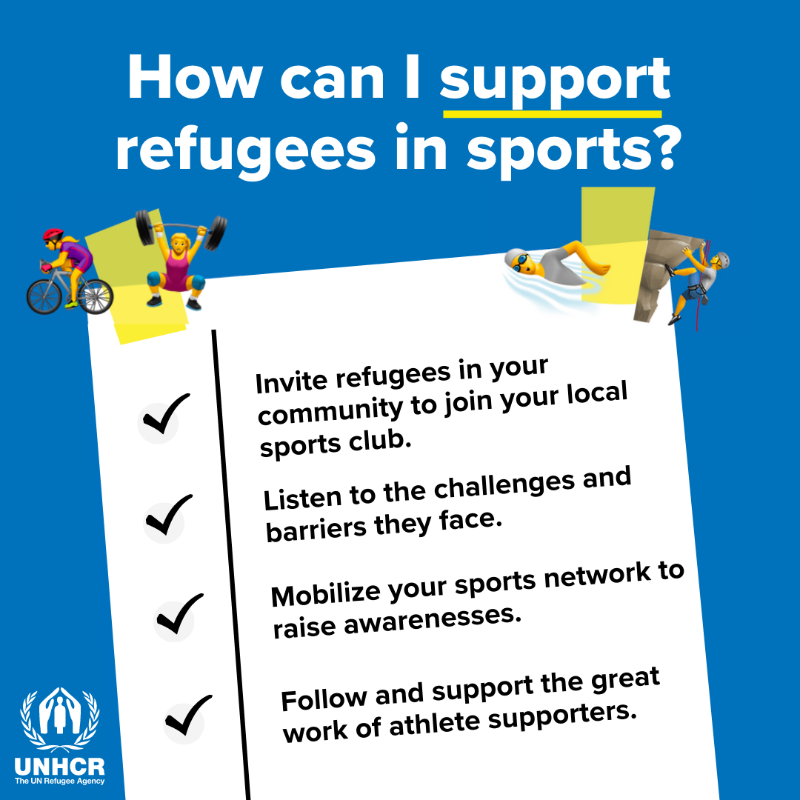 Refugees's tweet photo. 6 April is International #SportDay, join us to celebrate the power of sport to bring people together. 

Swipe to find out how sport can help refugees feel welcome and adapt to a new country. 

#IDSDP