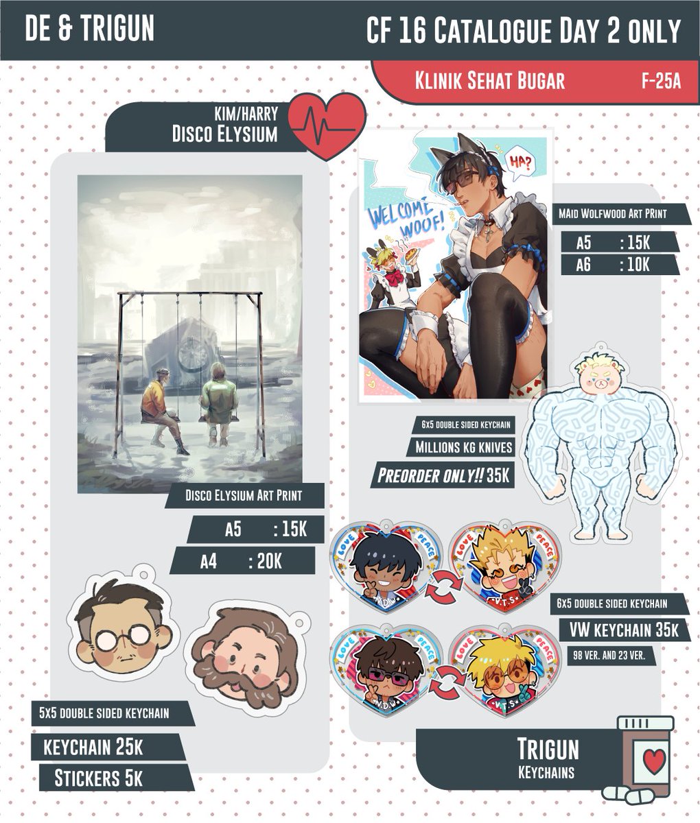 teteomom's tweet photo. [Shares are very appreciated‼️]

Hello!! I'm opening a 2nd pre-order for #Comifuro16 ! Shipping also available, and I'm only available on Sunday! 

⭐️Fandom : TF2, Disco Elysium, Trigun/Trigun Stampede

📅5-12 APRIL 2023 (21.00)
🔗https://t.co/sTHUJ9bOv2

#CF16 #CF16catalogue https://t.co/ctnU0yuBsS