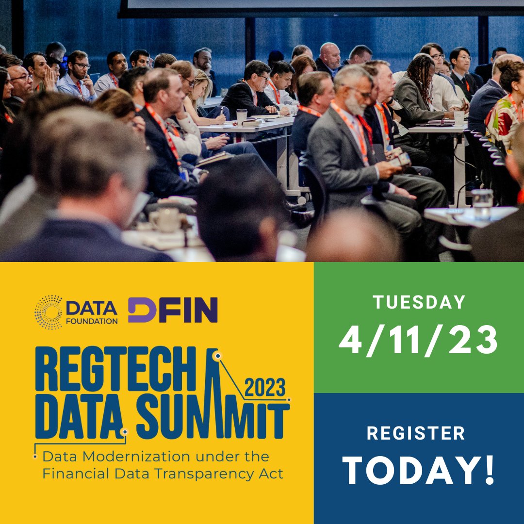 NickRHart's tweet photo. 1 WEEK: #RegTech23 Data Summit is back!  

🗓️April 11, 9am-6pm 
🗺️ Downtown DC / virtual 
📉Data Modernization under the new Financial Data Transparency Act #FDTA 

Reserve your spot for next week's event:
https://t.co/bDTSMUJSY1

#RegTech #FinTech #AI #OpenData #EvidenceBased https://t.co/DlSYEjmKjl
