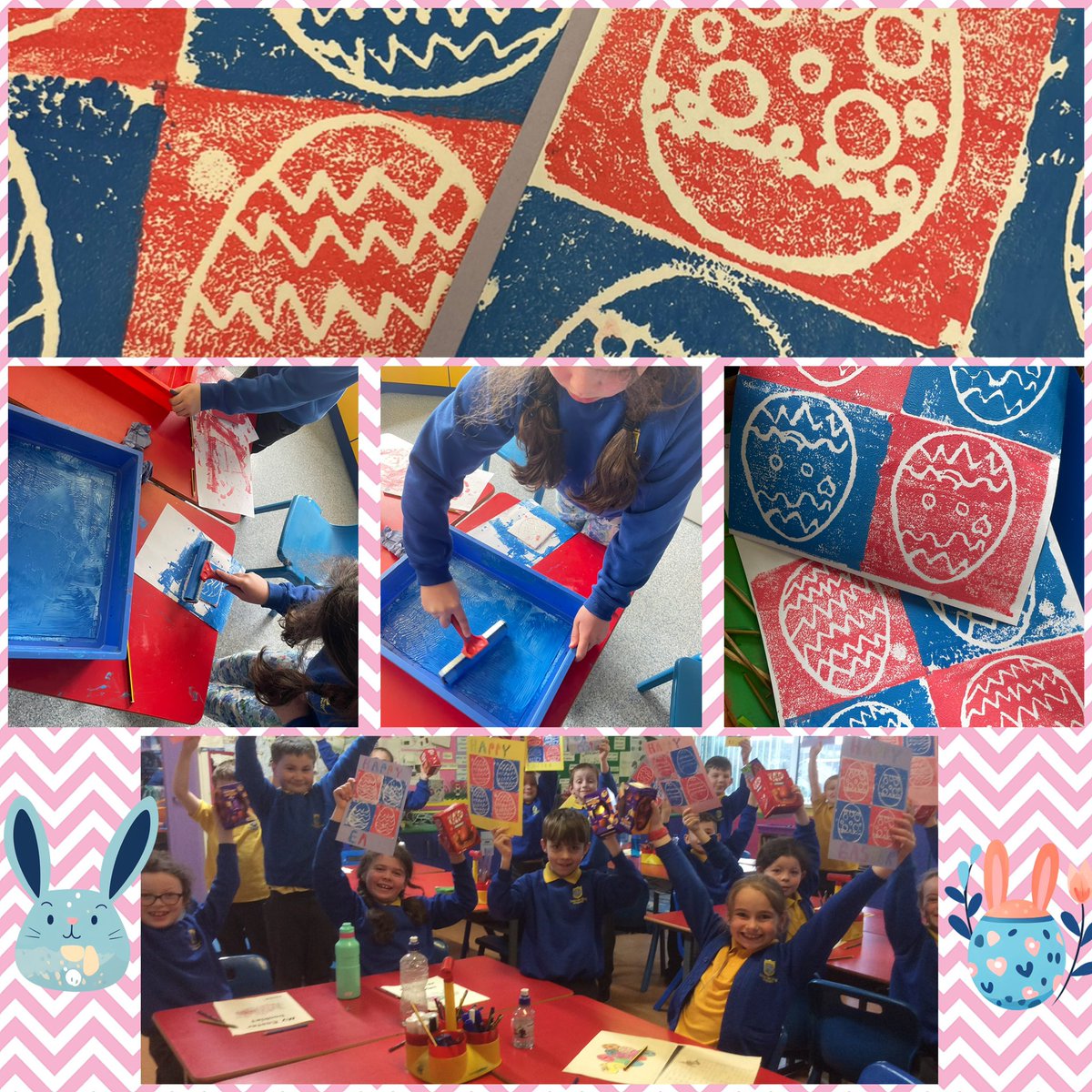 We created these beautiful Easter cards by printing with polystyrene tiles. 
Happy Easter everyone 🐣