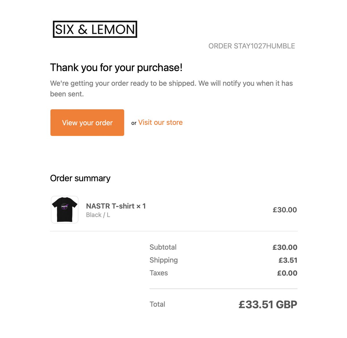 Six_and_Lemon's tweet photo. First NASTR T-shirt on order and getting ready to be shipped! 💪💜

Check out that order number. 👀

Stay humble plebs! 🫡🧡

#RepTheBitcoinBrand https://t.co/T6kMYzgkV4