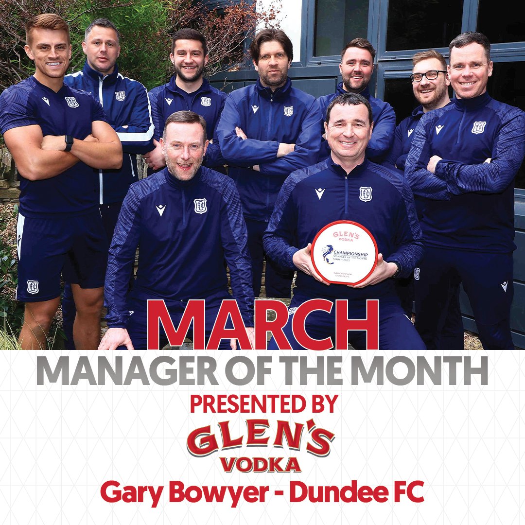 SPFL (@spfl) on Twitter photo Congratulations to <a href="/DundeeFC/">Dundee Football Club</a>'s Gary Bowyer, <a href="/GlensVodkaLLG/">Glen's Vodka</a> Manager of the Month for March! 🏆 Congratulations to <a href="/DundeeFC/">Dundee Football Club</a>'s Gary Bowyer, <a href="/GlensVodkaLLG/">Glen's Vodka</a> Manager of the Month for March! 🏆