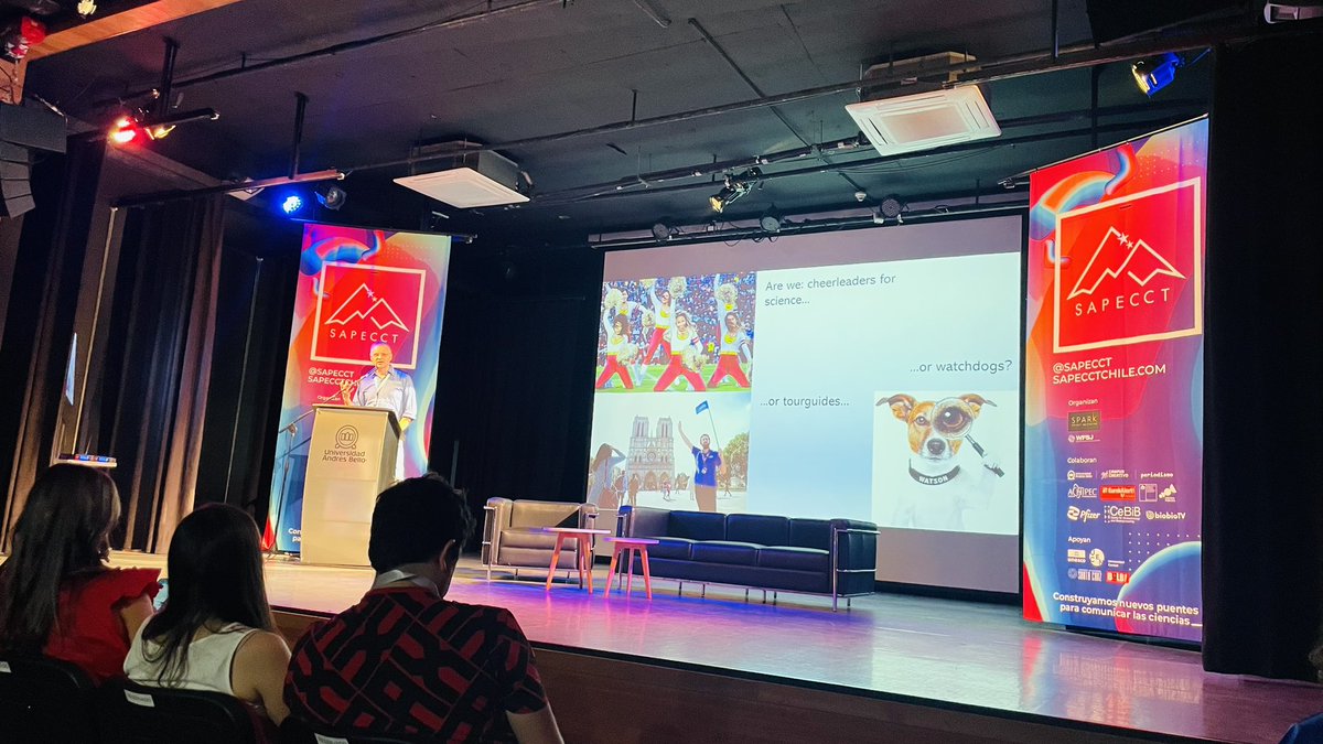 brianlinworks's tweet photo. Are science journalists cheerleaders, tour guides, or watch dogs of science? Thought-provoking question from @martinenserink of @NewsfromScience at @sapecct in #chile #scijo #scicomm https://t.co/1etluu9lru