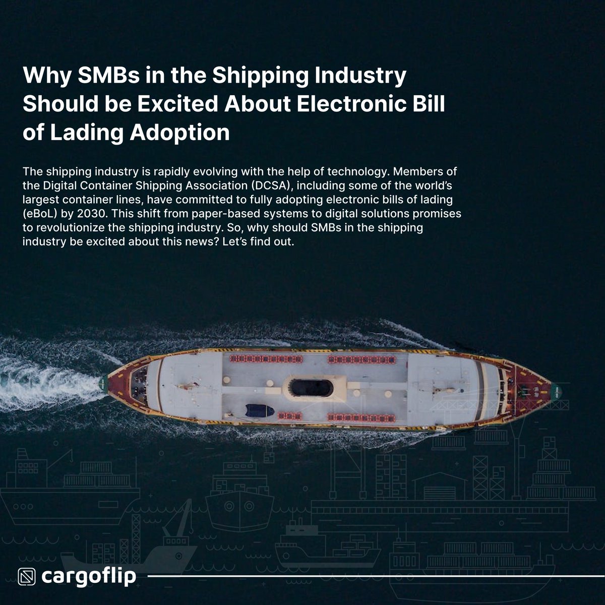 cargoflipinc's tweet photo. Are you ready for an exciting change? Electronic #BillofLading adoption is here, and it will revolutionize how you do business.
With #ElectronicBillofLading adoption, everything can be done online in a fraction of the time β±οΈ
#shipping #shippingdocuments #export #import https://t.co/LUfqbHJcu0