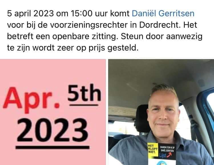 Vanmiddag was @DanielGerritse2 in Dordrecht bij de voorzieningenrechter.
Hij wordt niet onvoorwaardelijk vrijgelaten maar middels schorsing onder voorwaarden mag hij morgen om 10.00 weer uit de gevangenis.
#FreeDaniel 
3 maanden vast zonder vorm van rechtstreeks bewijs.