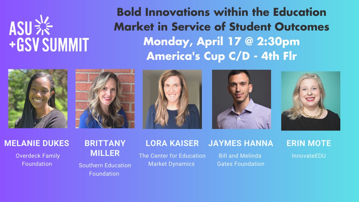 Join <a href="/InnovateEDUNYC/">InnovateEDU</a>, <a href="/SouthernEdFound/">Southern Education Foundation</a>, <a href="/gatesfoundation/">Gates Foundation</a>, <a href="/the_cemd/">The Center for Education Market Dynamics</a> &amp; #overdeckfamilyfoundation at #ASUGSV Summit in San Diego to discuss bold solutions that go beyond research to enable practice changes that are actionable, timely, and equitably produced. asugsvsummit.com/sessions/bold-…