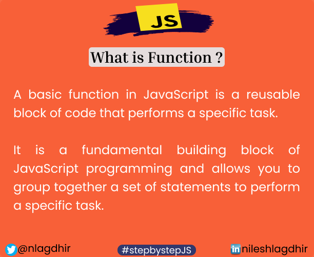 nlagdhir's tweet image. Do you know what is #javascript functions?

How to use it? 

Please check this if you are struggling with it. 

#javascriptfunctions #programming #webdevelopment #codingtips #webdesign #stepbystepJS #100DaysOfCode