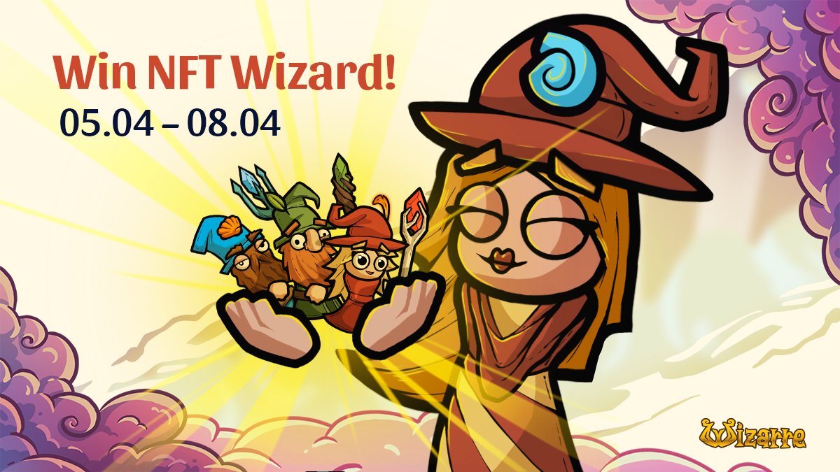 #TwitterGiveaway #NFTGiveaway
We are happy that our community is having a great time playing Wizarre, so we decided to do yet another giveaway!

Deadline:
🗓️ 08.04.2023

Reward:
🧙 10 NFT Wizards

Rules:
1️⃣ Follow <a href="/WizarreGame/">Wizarre</a>
2️⃣ Like &amp; retweet this post
3️⃣ Tag 3 friends