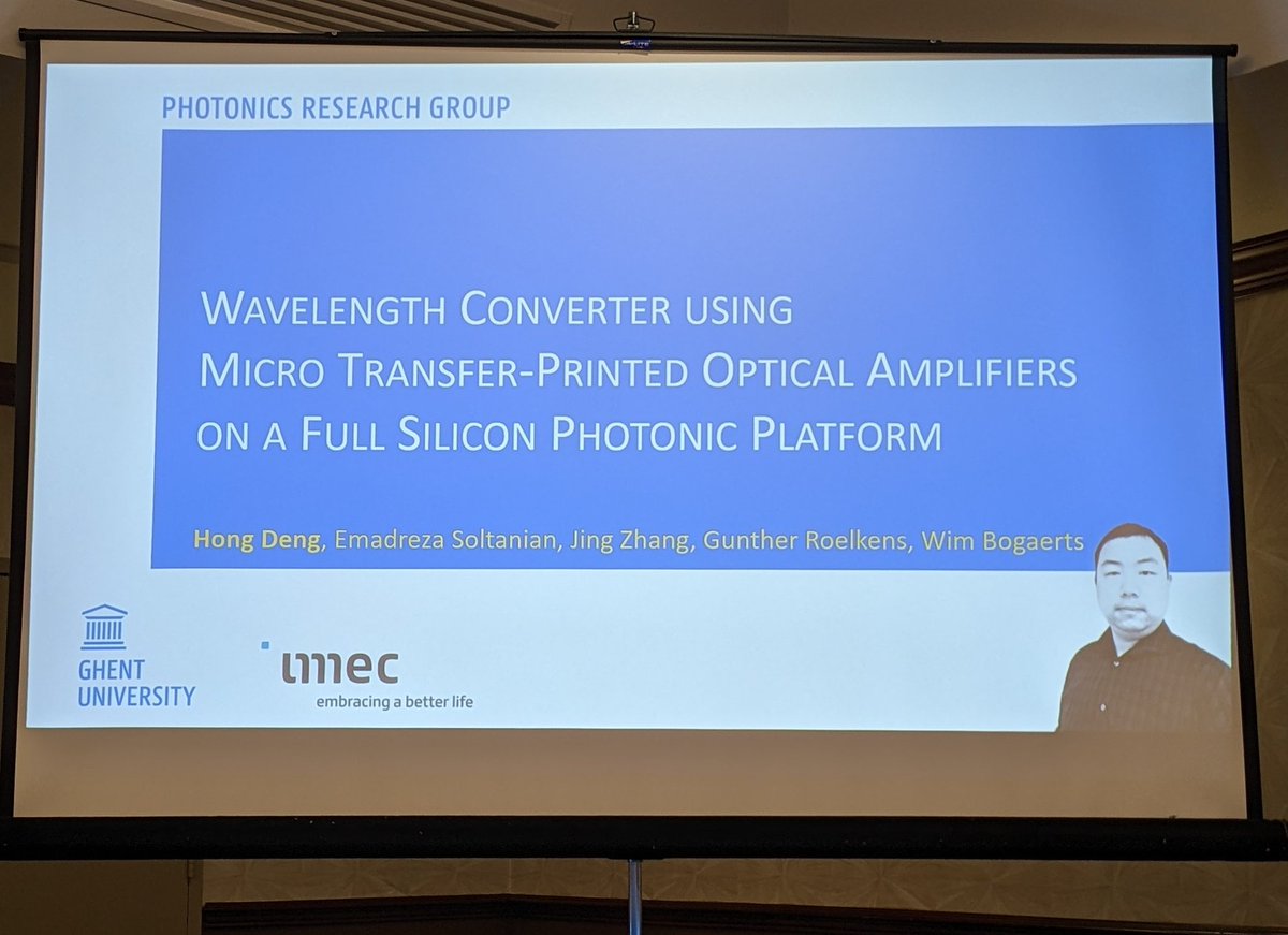 Revival of the SOA based wavelength convertor by micro transfer printing.  Work from Hong Deng presented by <a href="/WimBogaerts/">Wim Bogaerts</a> at SiPhotonics conference <a href="/PhotonicsUGent/">Photonics UGent</a>