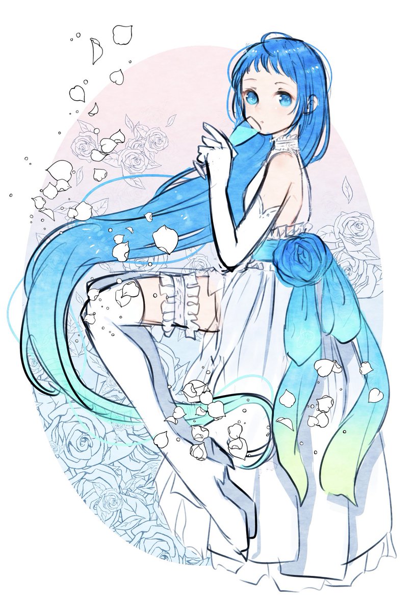 samidare (kancolle) 1girl long hair solo blue hair blue eyes dress gloves  illustration images