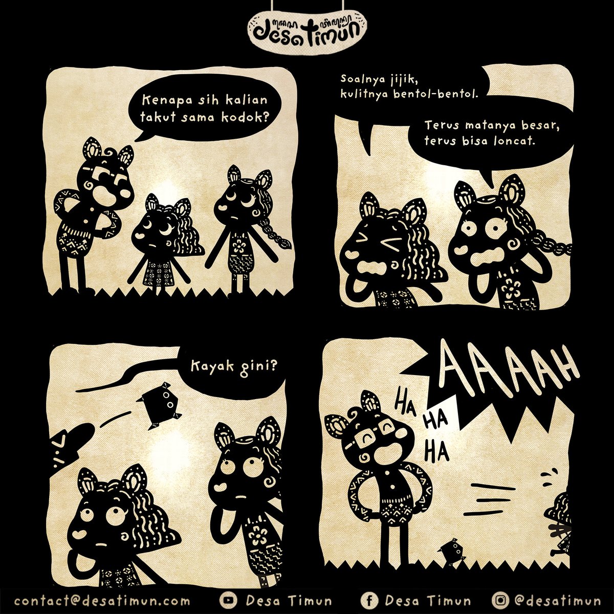 desatimun's tweet photo. #KomikDesaTimun Ep. 07
#TimTakutKodok, apa kamu juga merasakan hal yang sama kayak Cila dan Cili? 🐸😱

#desatimun #komikwayang https://t.co/ZTaadjdSnZ