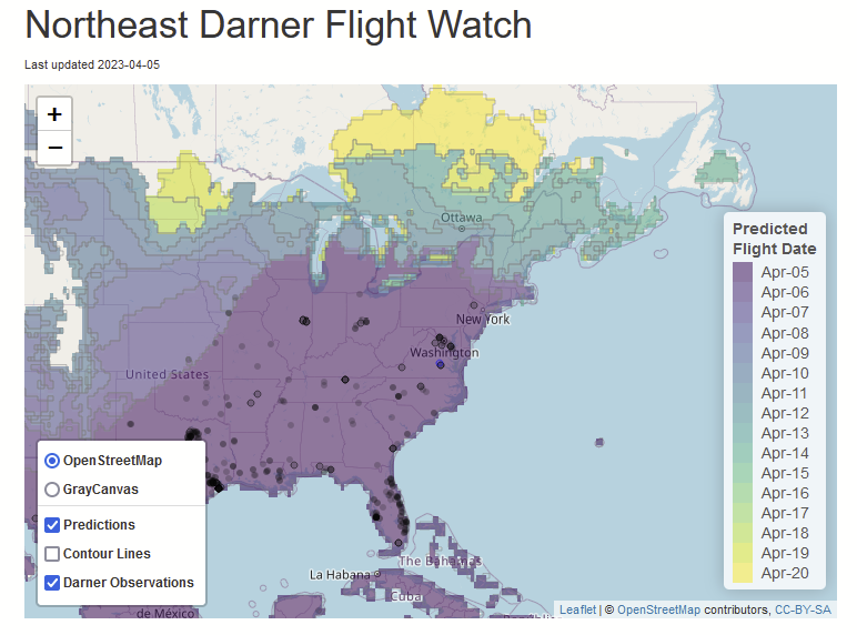 Big moves yesterday (4/5) - Common Green Darners spotted as far north as Toledo, OH. 

When will they arrive where you live? 

Submit obs to <a href="/inaturalist/">iNaturalist</a> &amp; help track their #JourneyNorth

val.vtecostudies.org/missions/darne…

#InsectMigration #WatchingDragons <a href="/VTEcostudies/">VT Ecostudies has migrated.</a>