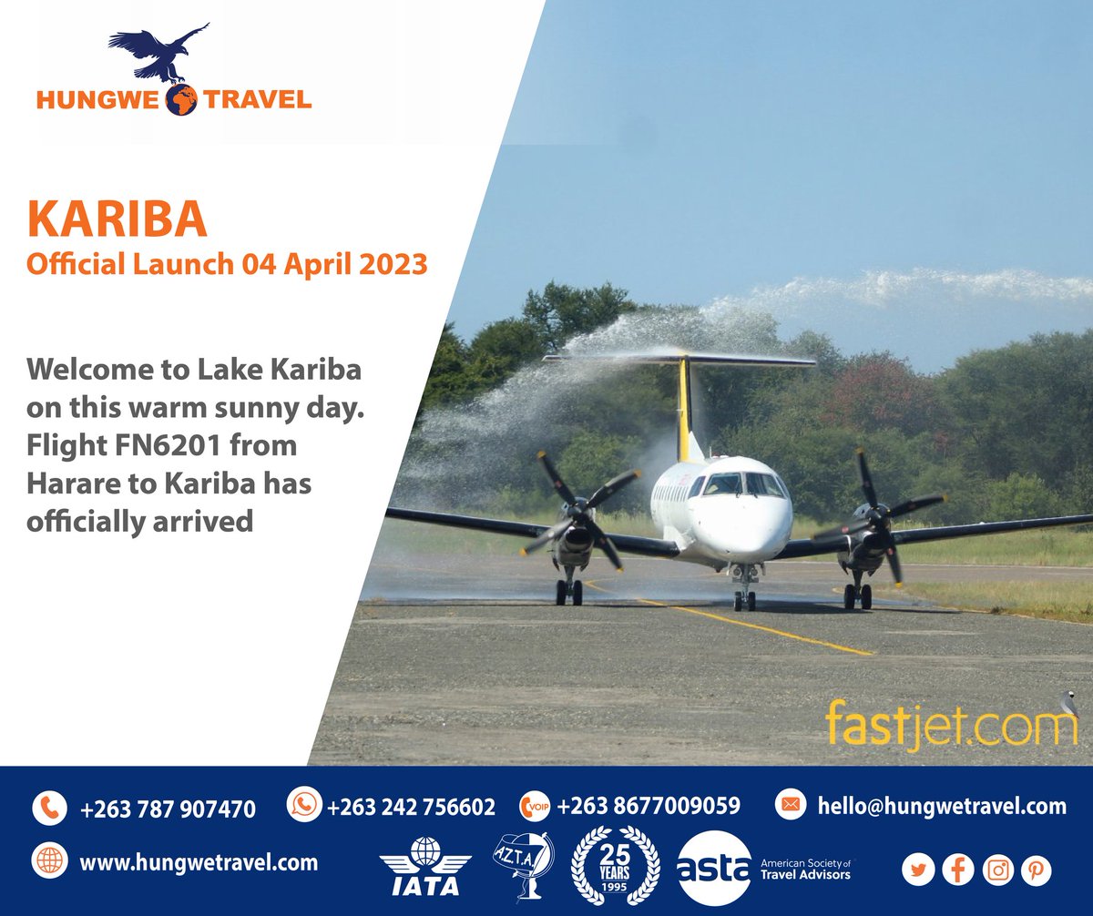 Welcome to Lake Kariba. Flight FN6201 from Harare to Kariba has officially arrived.
Read more at bit.ly/3m48JoS 
@fastjet
#fastjetforeveryone
#Kariba
#fishing
#Sunsets
#BoatCruise
#Safari
#Zimbabwe
#SouthAfrica
#hungwetravel