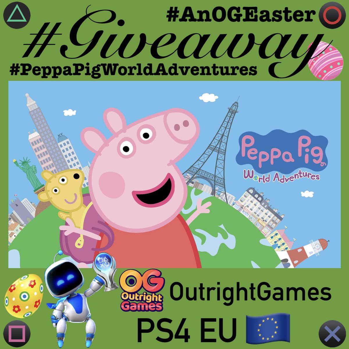PSN_Robert2567's tweet photo. #Easter #Giveaway
#PeppaPigWorldAdventures
I have one #PS4 EU 🇪🇺code
(Unlock PS5 too)
To win:
Retweet 🔄
Comment with✍️: #PeppaPigWorldAdventures
Follow ⬇️⬇️
@PSN_Robert2567
@Outright_Games
Winner to be announced on April 9th
Good Luck to all 🍀
#GiveawayAlert #AnOGEaster https://t.co/gLMerkUPMw