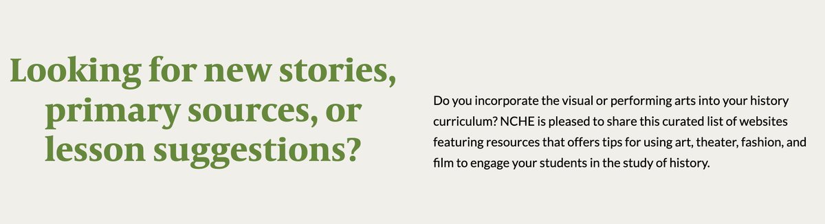 The National Council for History Education just posted a handy list of resources for integrating arts &amp; humanities into the #socialstudies: ncheteach.org/Arts-and-Histo… #sschat #engsschat #ksedchat #sstlap  <a href="/historyed/">National Council for History Education</a> <a href="/jessellison/">Jessica Ellison</a> <a href="/americanart/">americanart</a> <a href="/ThirteenWNET/">THIRTEEN</a> <a href="/metmuseum/">The Metropolitan Museum of Art</a> <a href="/HolocaustMuseum/">US Holocaust Museum</a>