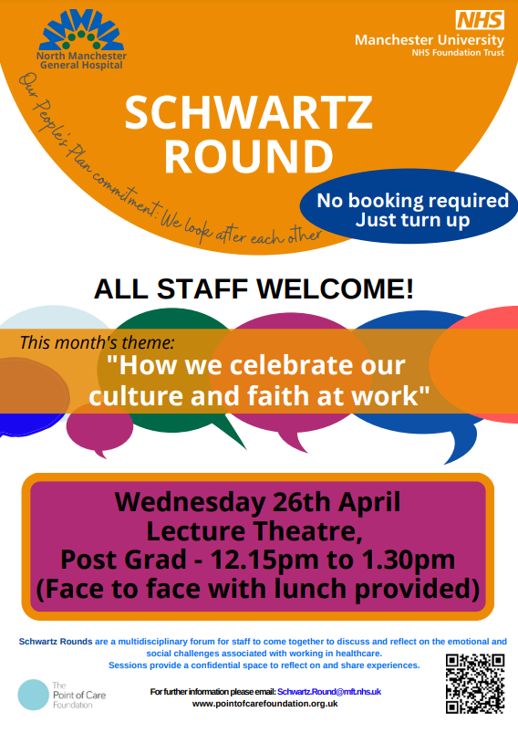 North Manchester General Hospital (@northmcrgh_nhs) on Twitter photo 📢COLLEAGUES: Join us next week, Wednesday 26th April at 12.15pm for a face to face Schwartz Round session including lunch. Email Schwartz.Round@mft.nhs.uk if you would like to be a speaker at this event. #allstaffwelcome #teamNMGH <a href="/PointofCareFdn/">The Point of Care Foundation</a> <a href="/MFTnhs/">MFT NHS</a> 📢COLLEAGUES: Join us next week, Wednesday 26th April at 12.15pm for a face to face Schwartz Round session including lunch. Email Schwartz.Round@mft.nhs.uk if you would like to be a speaker at this event. #allstaffwelcome #teamNMGH <a href="/PointofCareFdn/">The Point of Care Foundation</a> <a href="/MFTnhs/">MFT NHS</a>