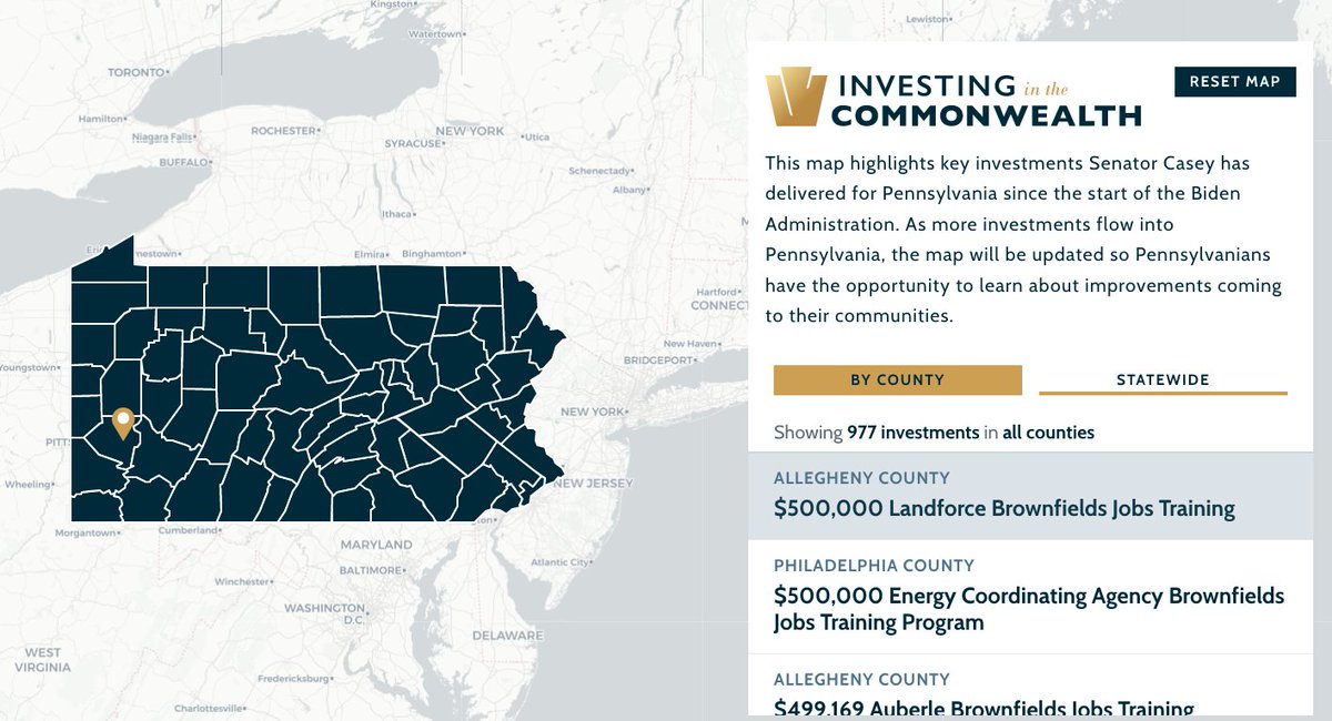 Just want to give team <a href="/SenBobCasey/">Bob Casey</a> a massive shoutout for this INCREDIBLE interactive tracker detailing the investments coming to Pennsylvania (by county!) with specifics stats by site.

Other Congressional + Senate offices, please take notes!!

casey.senate.gov/commonwealth/