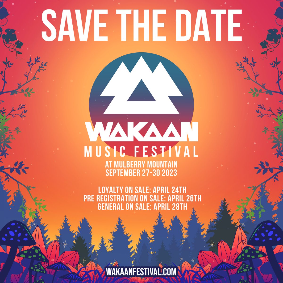 SEPT 27-30 @ Mulberry Mountain 👐

It’s time to gather at our HOME and come together through the power of Music and Art to spread light and positivity

Follow the link to pre-register &amp; get tickets before GA On Sale -- arep.co/p/wakaan-music…

See you on the Mountain ⛰️ 🔮✨