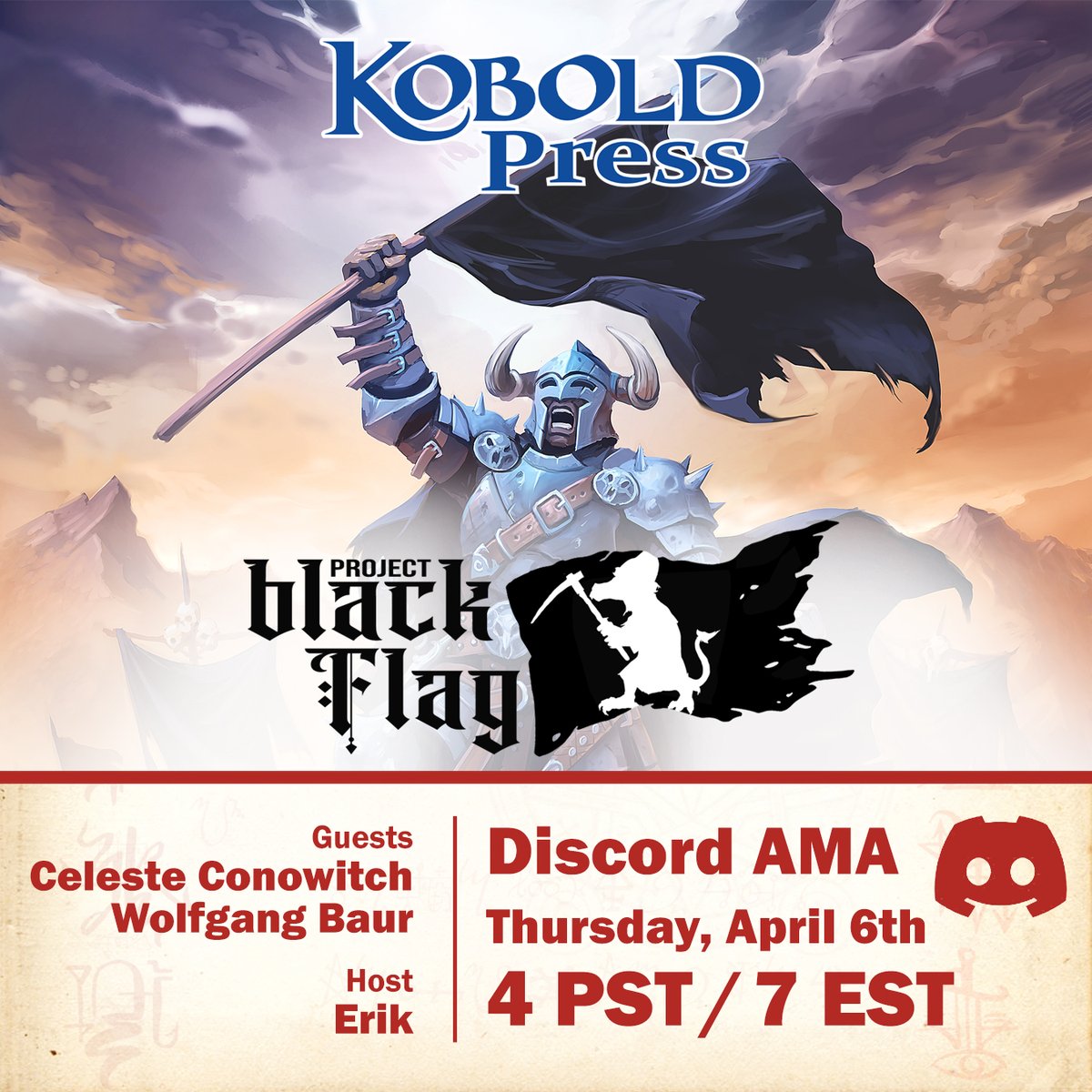 Kobold Press (@koboldpress) on Twitter photo Join us tomorrow as we do our final <a href="/BlackFlagRPG/">I'm a Barbie girl...</a> AMA with the figureheads of the Project! In this AMA, we're talking all things Black Flag spells!
Join Today!
➡️: Discord.gg/KoboldPress
#DnD | #RaiseTheFlag | #ttrpg Join us tomorrow as we do our final <a href="/BlackFlagRPG/">I'm a Barbie girl...</a> AMA with the figureheads of the Project! In this AMA, we're talking all things Black Flag spells!
Join Today!
➡️: Discord.gg/KoboldPress
#DnD | #RaiseTheFlag | #ttrpg