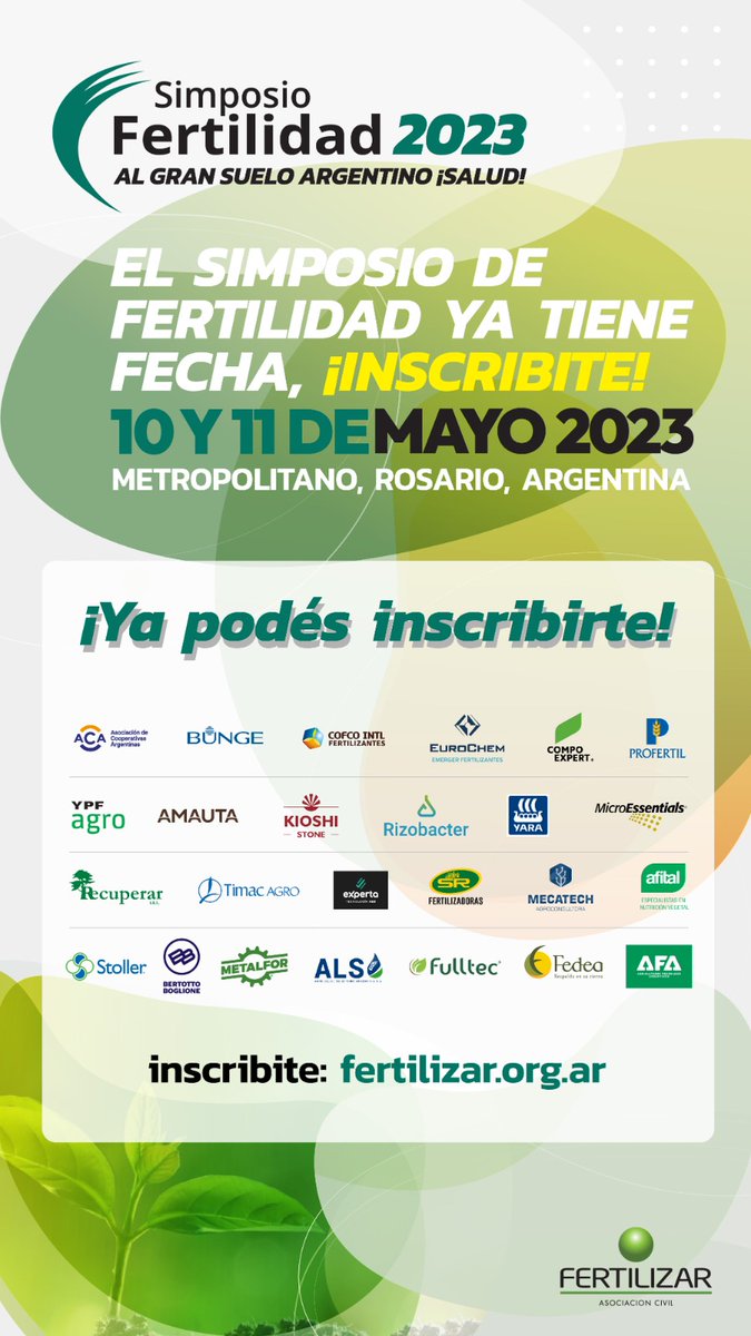FertilizarAC's tweet photo. 🙌Los esperamos a todos el 10 y 11 de mayo en el Metropolitano de Rosario
Gracias a todos nuestros sponsors que confían una vez mas.
Inscribite en: https://t.co/fwEe539ogf
✔ Organiza: @fertilizarasociacion
✔ Coordina: Dr. Fernando García @garciaf_nutri
#simposiofertilidad2023 https://t.co/oNlE05Mz5P
