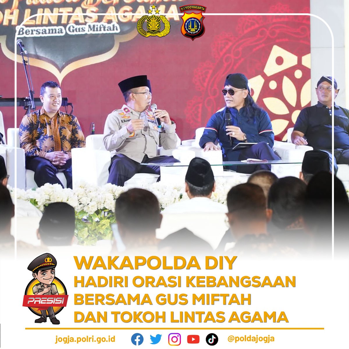 PoldaJogja's tweet photo. https://t.co/eX6rYjuTTk -Humas, Wakapolda DIY Brigjen R. Slamet Santoso, S.H., S.I.K., mewakili Kapolda DIY menghadiri Orasi Kebangsaan Gus Miftah yang digelar di "The Ratan", Jl. Prof Dr Wirjono Projodikoro/Ringroad Selatan, Sewon, Bantul, Rabu 5 April 2023. https://t.co/u3pg01949f