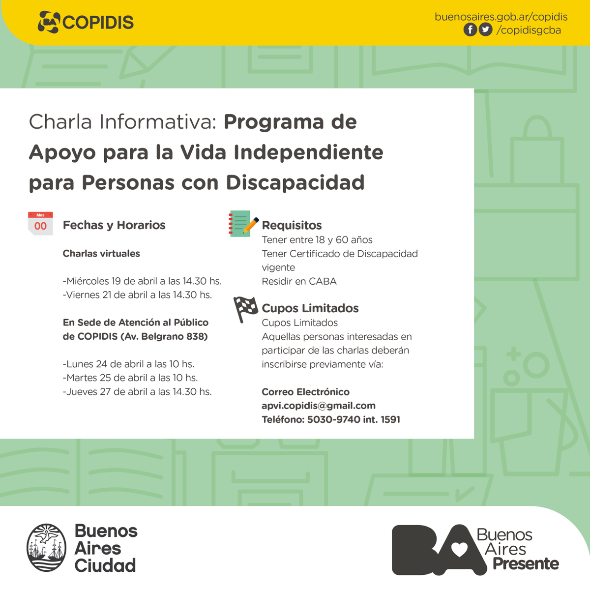 copidisba's tweet photo. Te invitamos a participar de una charla informativa sobre el programa de Apoyo para la Vida Independiente | 📷 Para más info sobre las charlas, fechas y encuentros visita: https://t.co/pFZJHiB8eJ
#APVI https://t.co/HjChNWh77Y