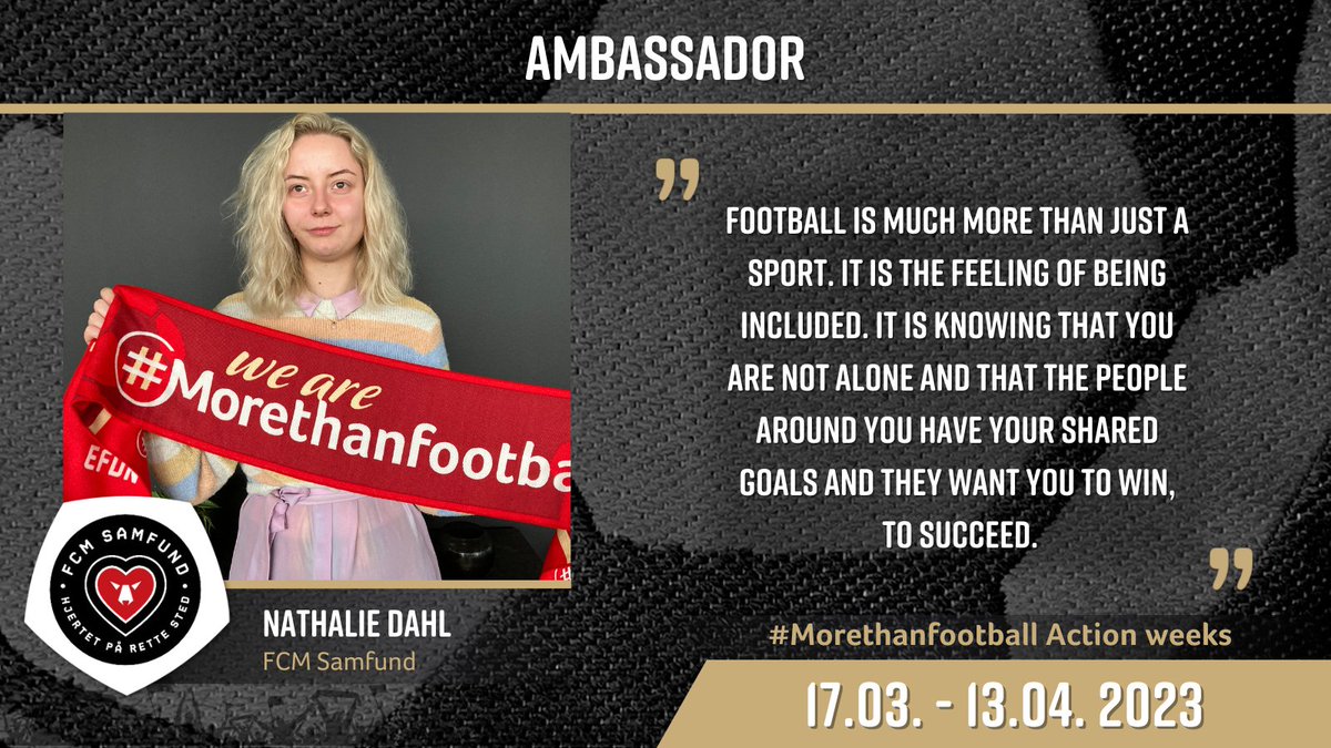 eumorethanagame's tweet photo. Today we present you 3 ambassadors from @fcmidtjylland and their thoughts, related to the #Morethanfootball campaign. ⚽️
Feel free to have a look at the posts with their inspiring quotes.
Stay updated for the upcoming ambassadors!!
#efdn #wearemorethanfootball #CSRinfootball https://t.co/V0dV2MWcRk