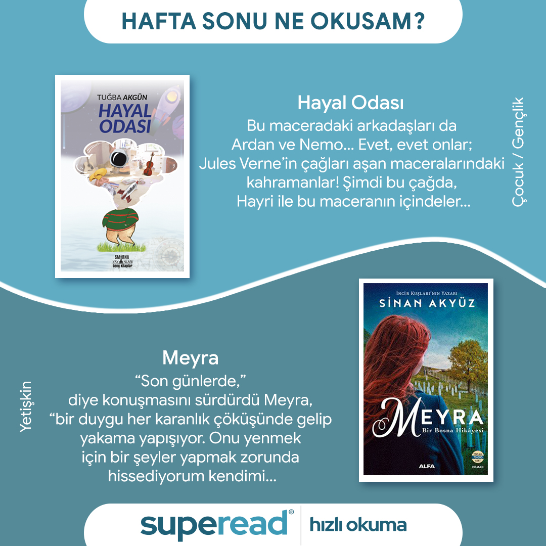 Hafta sonu okuyabileceğiniz kitap önerilerini "Hafta Sonu Ne Okusam?" bölümünden bulabilirsiniz!

#okumak #reading #haftasonu #weekend #kitapönerisi